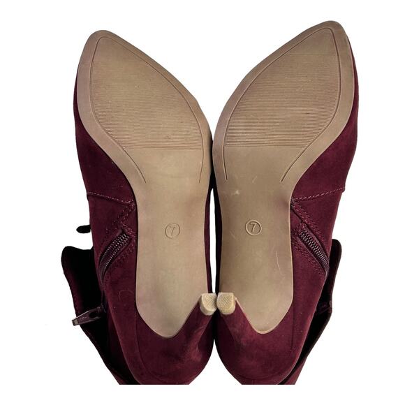 Dolcetta Booties Size 7 M Britton Stiletto Burgundy Red Suede Ankle Tie (Flaws) - Picture 5 of 10